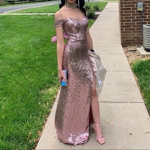 Pink sequin sweetheart neckline prom dress